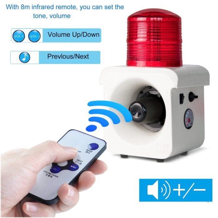 YASONG Portable Motion Sensor Alarm Siren Rechargeable Waterproof 120dB 12 Tones Adjustable Motion Detector LED Strobe Sirens for Home, Farm, Workshop AC100-240V SLA-800BW - Image 4