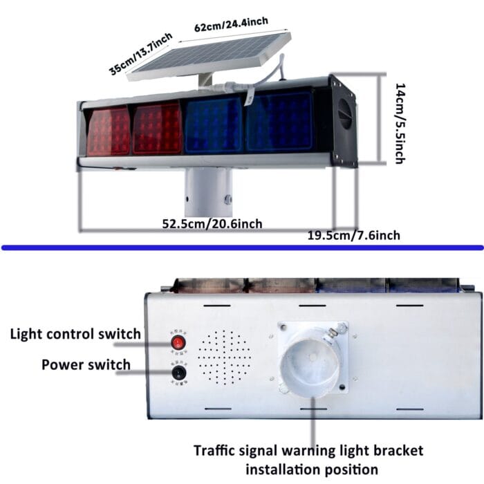 YASONG Solar Motion Detection Strobe Light Warning Light IP65 Waterproof 120dB LED Red and Blue Double-sided Flashing Lights Motion Sensor Alarm Siren for Traffic, Road Construction, Farm, Yard - Image 9