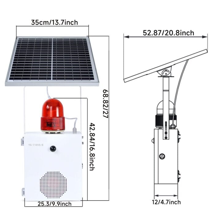 YASONG Solar Motion Sensor Alarm Siren Waterproof Outdoor Motion Detector Sirens with Strobe Light, 120dB Horn 17 Tones Adjustable Microwave Infrared Induction Alarm System SLA-118VS-II - Image 6