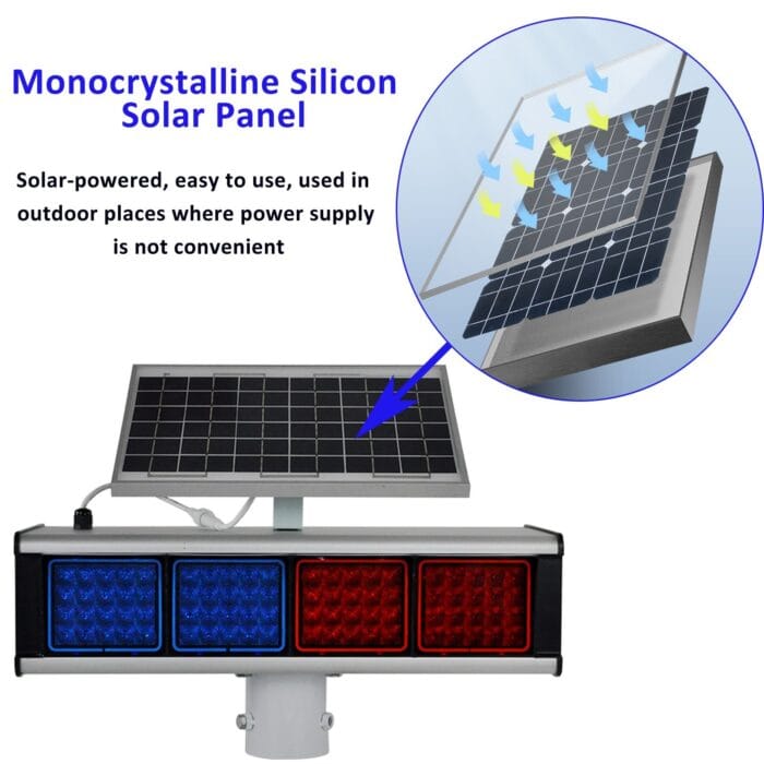 YASONG Solar Motion Detection Strobe Light Warning Light IP65 Waterproof 120dB LED Red and Blue Double-sided Flashing Lights Motion Sensor Alarm Siren for Traffic, Road Construction, Farm, Yard - Image 3