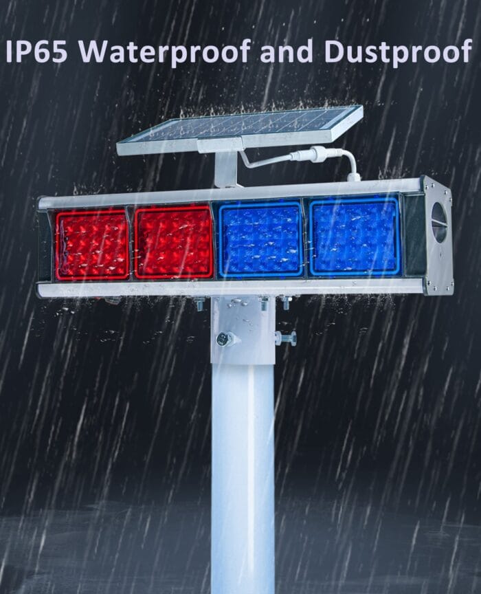 YASONG Solar Motion Detection Strobe Light Warning Light IP65 Waterproof 120dB LED Red and Blue Double-sided Flashing Lights Motion Sensor Alarm Siren for Traffic, Road Construction, Farm, Yard - Image 7
