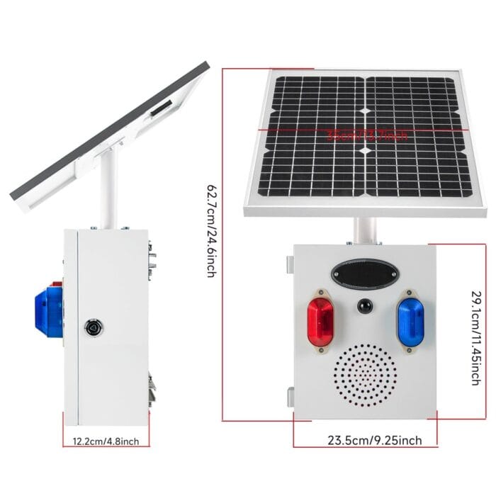 YASONG Solar Motion Sensor Alarm Siren Outdoor Waterproof Motion Detector Alarm System with Red and Blue Strobe Light, 120dB Horn 17 Tones Adjustable Microwave Infrared Induction Alarm System SLA-TYN02 - Image 8