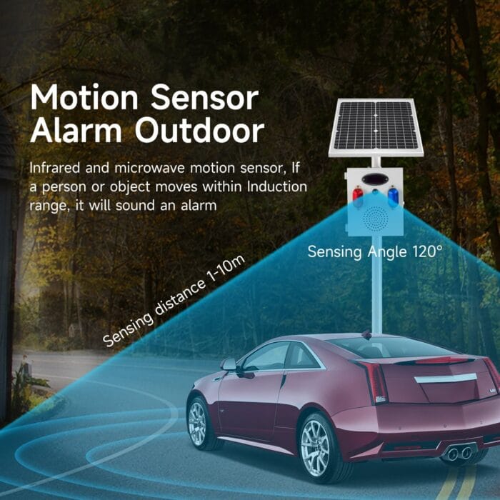 YASONG Solar Motion Sensor Alarm Siren Outdoor Waterproof Motion Detector Alarm System with Red and Blue Strobe Light, 120dB Horn 17 Tones Adjustable Microwave Infrared Induction Alarm System SLA-TYN02 - Image 3