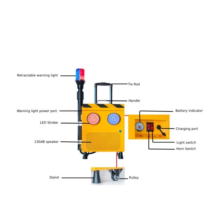 YASONG Traffic Emergency Work Light Portable Highway Maintenance Signal Alarm - 130dB Speaker, Red & Blue Strobe, 20AH Battery - Voice Prompt Horn Road Work Ahead Siren SLA-S001 - Image 3