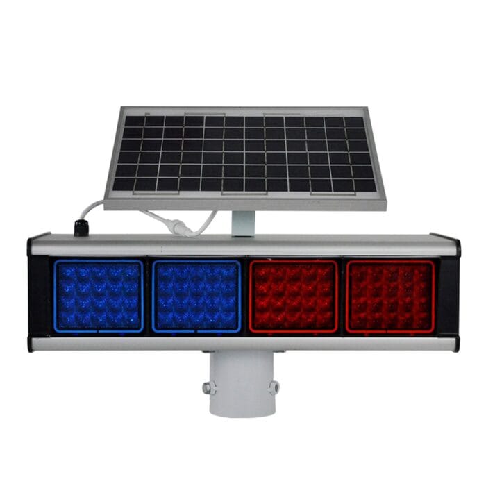 YASONG Solar Motion Detection Strobe Light Warning Light IP65 Waterproof 120dB LED Red and Blue Double-sided Flashing Lights Motion Sensor Alarm Siren for Traffic, Road Construction, Farm, Yard - Image 1