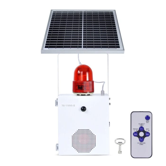 YASONG Solar Motion Sensor Alarm Siren Waterproof Outdoor Motion Detector Sirens with Strobe Light, 120dB Horn 17 Tones Adjustable Microwave Infrared Induction Alarm System SLA-118VS-II - Image 1