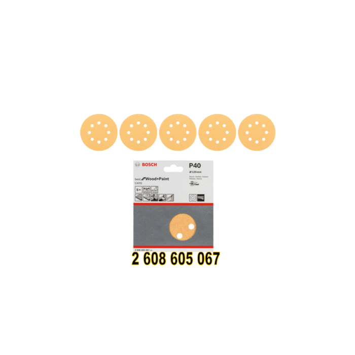 BOSCH Wood and Paint Sanding Disc. C470. 5pcs per pack. Use with orbital sander. - Image 1