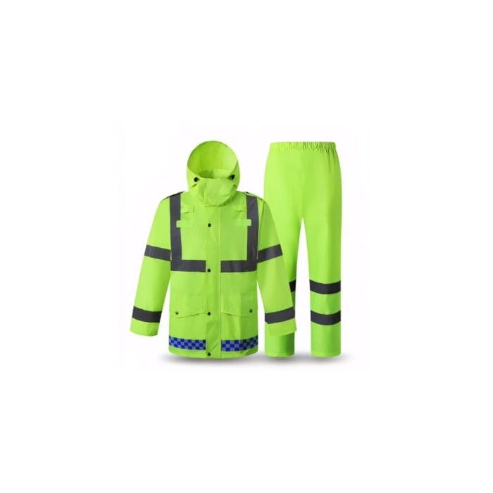 High Visibility Rain Suit. Neon Green with Reflective. 2pc. Jacket & Pants. - Image 1