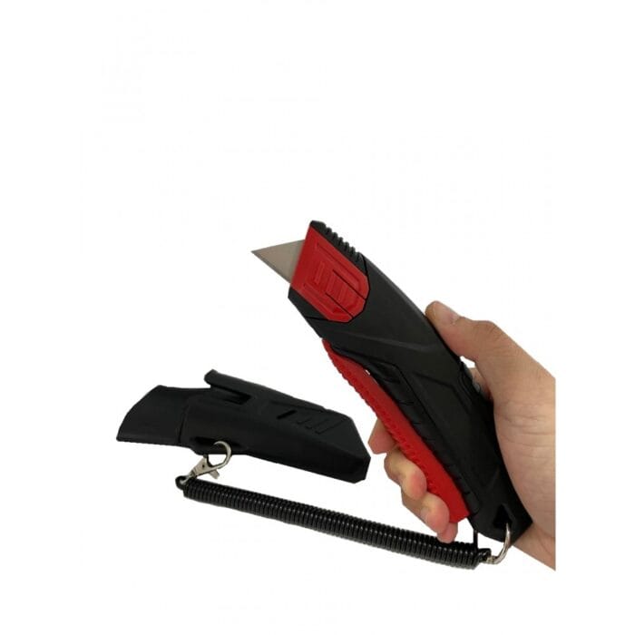 Retractable Utility Knife with Holster and Spiral Spring/Coil Safety Lanyard - Image 1