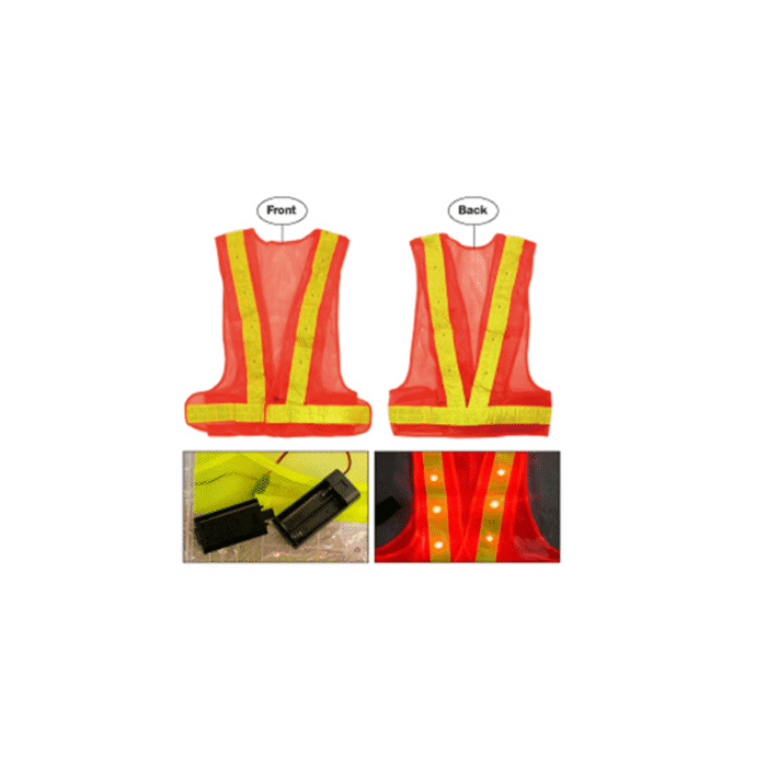 BS Safety Vest with LED light- Red - Image 1