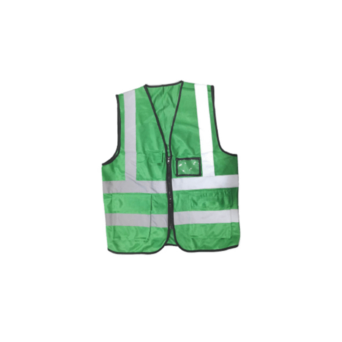 Zip Type Dark Green Safety Vest W Grey Reflective, Pocket & Name Tag - Image 1