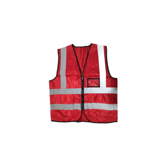 Zip Type Red Safety Vest W Grey Reflective, Pocket & Name Tag - Image 1